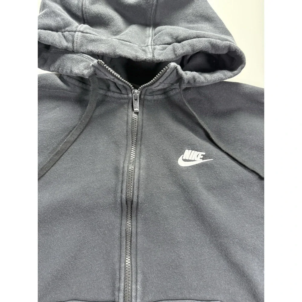 Nike Full Zip Hoodie Sweatshirt Mens L Black Embroidered Logo Y2K Heavyweight